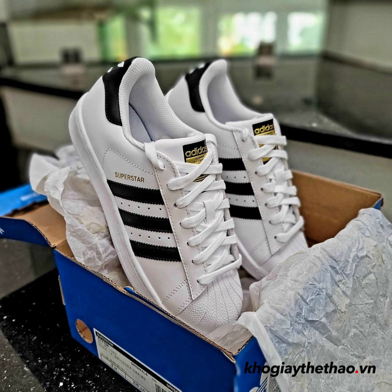 Giày Adidas Superstar trắng sọc đen rep 1:1